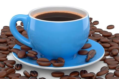 Ceramic coffee cup with coffee beans for americano, espresso, latte on white Illustrazione stock