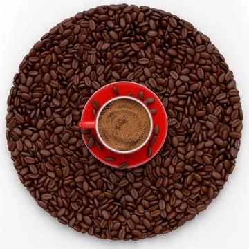 Ceramic coffee cup with coffee beans for americano, espresso, latte on white Illustrazione stock