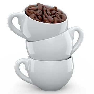 Ceramic coffee cup with coffee beans for americano, espresso, latte on white 스톡 일러스트