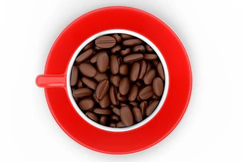 Ceramic coffee cup with coffee beans for americano, espresso, latte on white Illustrazione stock