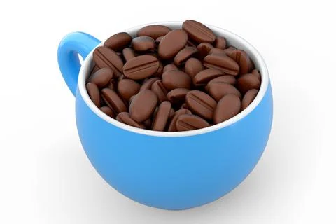 Ceramic coffee cup with coffee beans for americano, espresso, latte on white Illustrazione stock