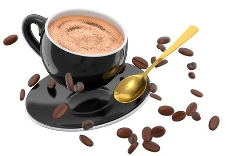 Ceramic coffee cup with coffee beans for americano, espresso, latte on white Illustrazione stock
