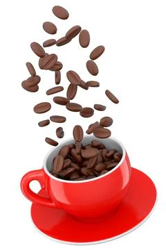 Ceramic coffee cup with coffee beans for americano, espresso, latte on white 스톡 일러스트