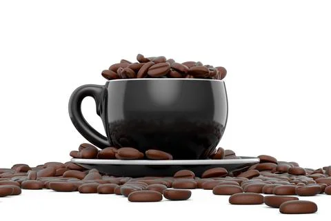 Ceramic coffee cup with coffee beans for americano, espresso, latte on white Illustrazione stock