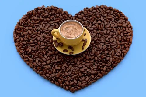 Ceramic coffee cup with coffee beans for americano, espresso, latte on blue Illustrazione stock