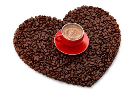 Ceramic coffee cup with coffee beans for americano, espresso, latte on white Illustrazione stock