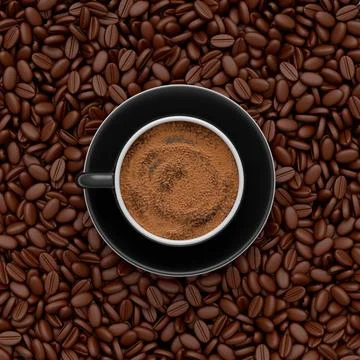Ceramic coffee cup with coffee beans for americano, espresso, mocha, latte Illustrazione stock