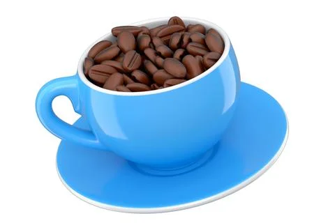Ceramic coffee cup with coffee beans for americano, espresso, latte on white Illustrazione stock