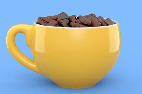 Ceramic coffee cup with coffee beans for americano, espresso, latte on blue Illustrazione stock