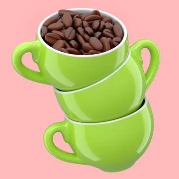 Ceramic coffee cup with coffee beans for americano, espresso, latte on pink Illustrazione stock