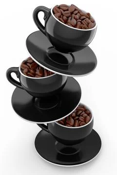 Ceramic coffee cup with coffee beans for americano, espresso, latte on white Illustrazione stock