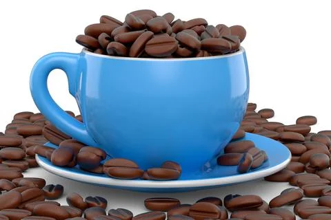 Ceramic coffee cup with coffee beans for americano, espresso, latte on white Illustrazione stock