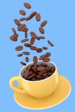 Ceramic coffee cup with coffee beans for americano, espresso, latte on blue Illustrazione stock