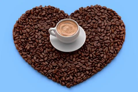 Ceramic coffee cup with coffee beans for americano, espresso, latte on blue Illustrazione stock