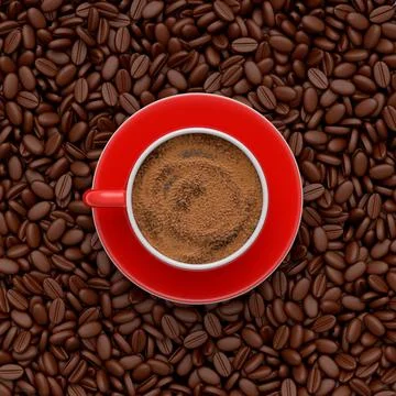 Ceramic coffee cup with coffee beans for americano, espresso, mocha, latte 스톡 일러스트
