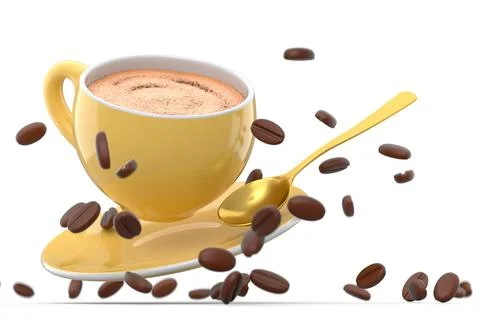 Ceramic coffee cup with coffee beans for americano, espresso, latte on white Illustrazione stock
