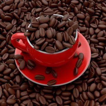 Ceramic coffee cup with coffee beans for americano, espresso, mocha, latte 스톡 일러스트
