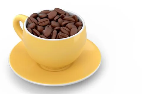 Ceramic coffee cup with coffee beans for americano, espresso, latte on white 스톡 일러스트