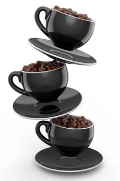 Ceramic coffee cup with coffee beans for americano, espresso, latte on white Illustrazione stock