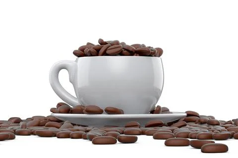 Ceramic coffee cup with coffee beans for americano, espresso, latte on white Illustrazione stock