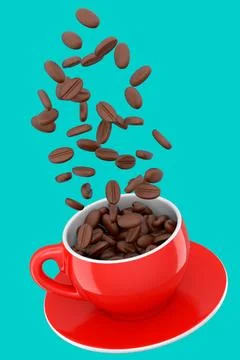 Ceramic coffee cup with coffee beans for americano, espresso, latte on green Illustrazione stock