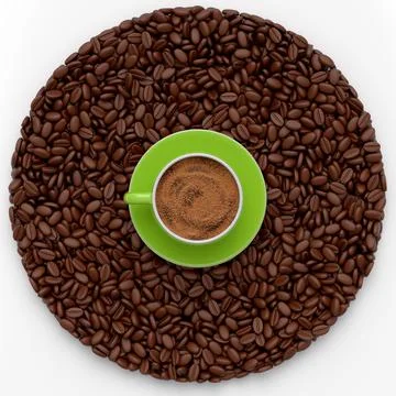 Ceramic coffee cup with coffee beans for americano, espresso, latte on white Illustrazione stock