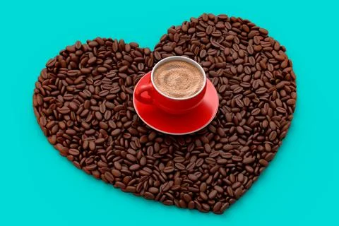 Ceramic coffee cup with coffee beans for americano, espresso, latte on green Illustrazione stock