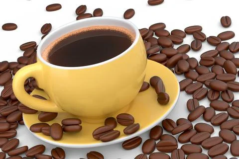 Ceramic coffee cup with coffee beans for americano, espresso, latte on white Illustrazione stock