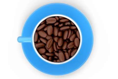 Ceramic coffee cup with coffee beans for americano, espresso, latte on white Illustrazione stock