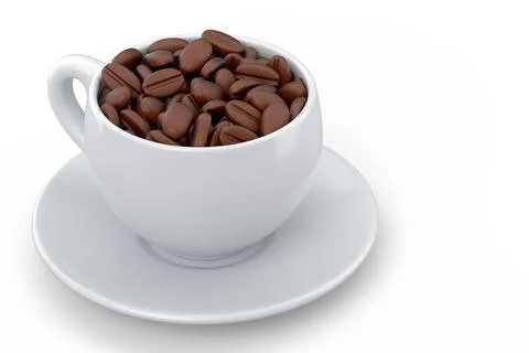 Ceramic coffee cup with coffee beans for americano, espresso, latte on white Illustrazione stock