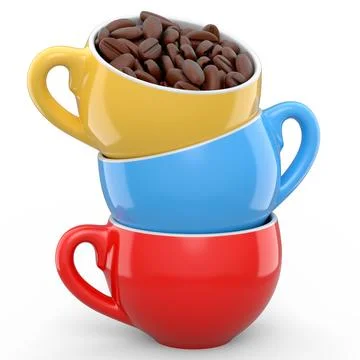 Ceramic coffee cup with coffee beans for americano, espresso, latte on white Illustrazione stock