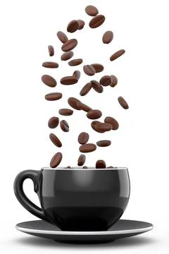 Ceramic coffee cup with coffee beans for americano, espresso, latte on white Illustrazione stock