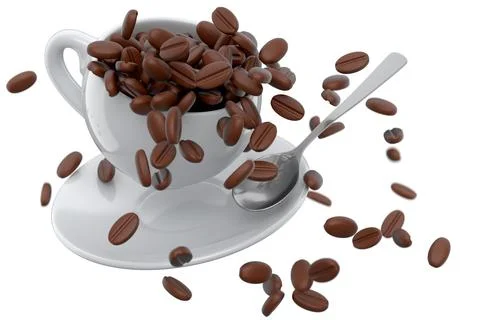 Ceramic coffee cup with coffee beans for americano, espresso, latte on white Illustrazione stock