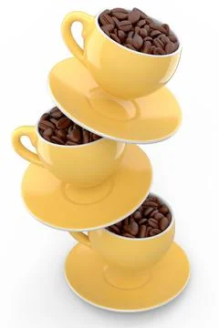 Ceramic coffee cup with coffee beans for americano, espresso, latte on white Illustrazione stock