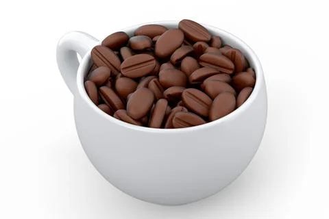 Ceramic coffee cup with coffee beans for americano, espresso, latte on white Illustrazione stock