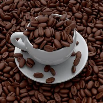 Ceramic coffee cup with coffee beans for americano, espresso, mocha, latte Illustrazione stock