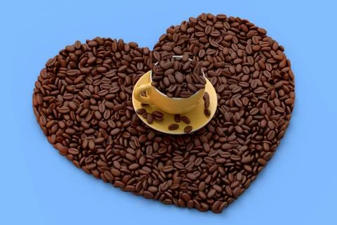 Ceramic coffee cup with coffee beans for americano, espresso, latte on blue Illustrazione stock