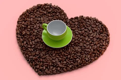 Ceramic coffee cup with coffee beans for americano, espresso, latte on pink Illustrazione stock