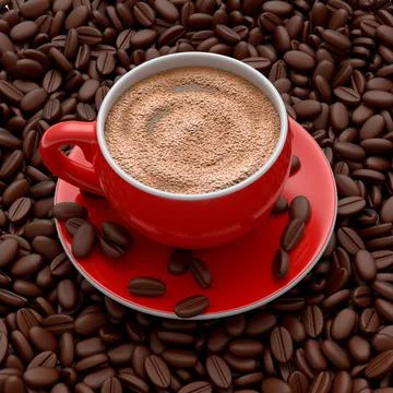 Ceramic coffee cup with coffee beans for americano, espresso, mocha, latte Illustrazione stock