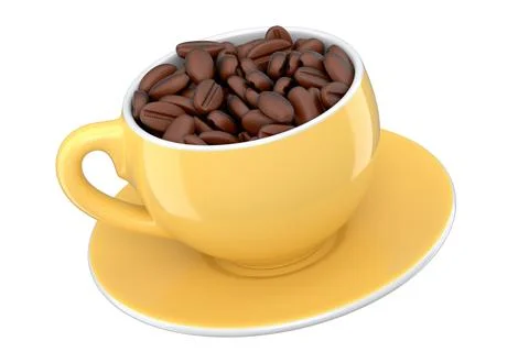 Ceramic coffee cup with coffee beans for americano, espresso, latte on white 스톡 일러스트