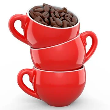 Ceramic coffee cup with coffee beans for americano, espresso, latte on white 스톡 일러스트