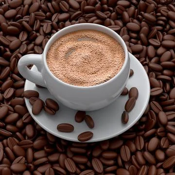 Ceramic coffee cup with coffee beans for americano, espresso, mocha, latte Illustrazione stock