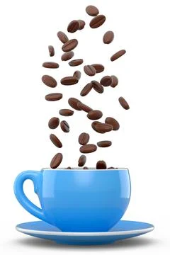 Ceramic coffee cup with coffee beans for americano, espresso, latte on white Illustrazione stock