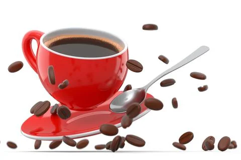 Ceramic coffee cup with coffee beans for americano, espresso, latte on white 스톡 일러스트