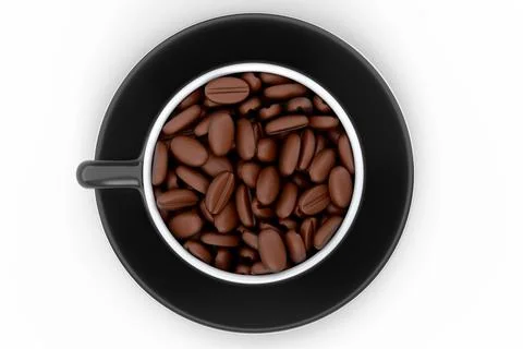 Ceramic coffee cup with coffee beans for americano, espresso, latte on white Illustrazione stock