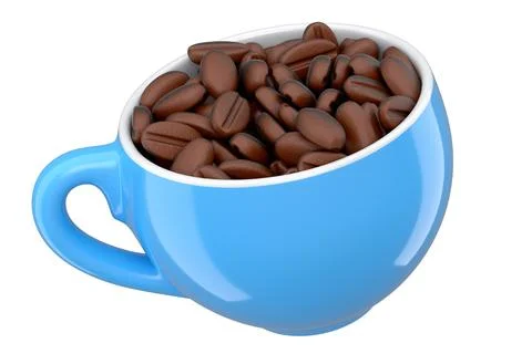 Ceramic coffee cup with coffee beans for americano, espresso, latte on white Illustrazione stock