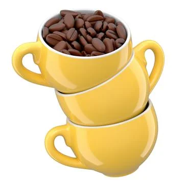 Ceramic coffee cup with coffee beans for americano, espresso, latte on white Illustrazione stock
