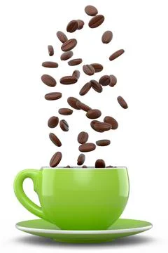 Ceramic coffee cup with coffee beans for americano, espresso, latte on white Illustrazione stock