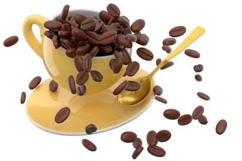 Ceramic coffee cup with coffee beans for americano, espresso, latte on white Illustrazione stock