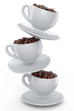 Ceramic coffee cup with coffee beans for americano, espresso, latte on white Illustrazione stock